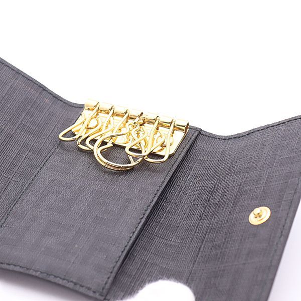 箱付 美品 フェンディ ズッカ柄 6連 ゴールド レザー ブラック メンズ