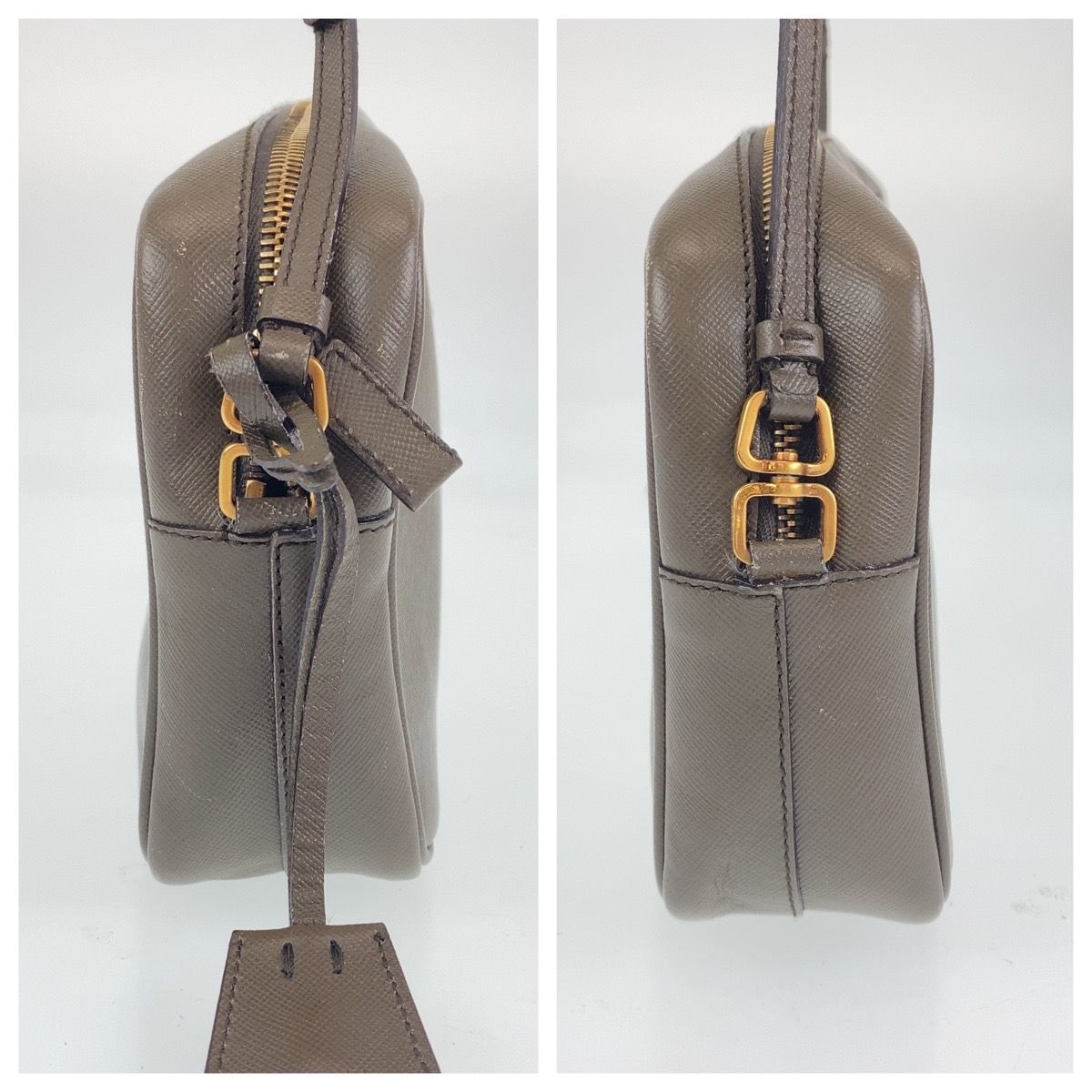 PRADA プラダ サフィアーノレザー ベージュ グレー レザー ショルダー