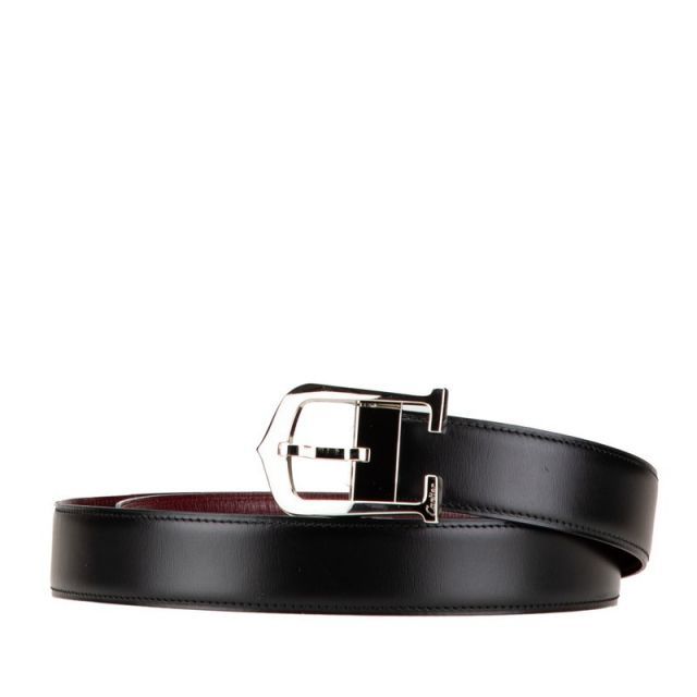 中古 カルティエ ベルト リバーシブル Cバックル ブラック ボルドー ABランク レザー メンズ CARTIER 【送料無料】【西神店】