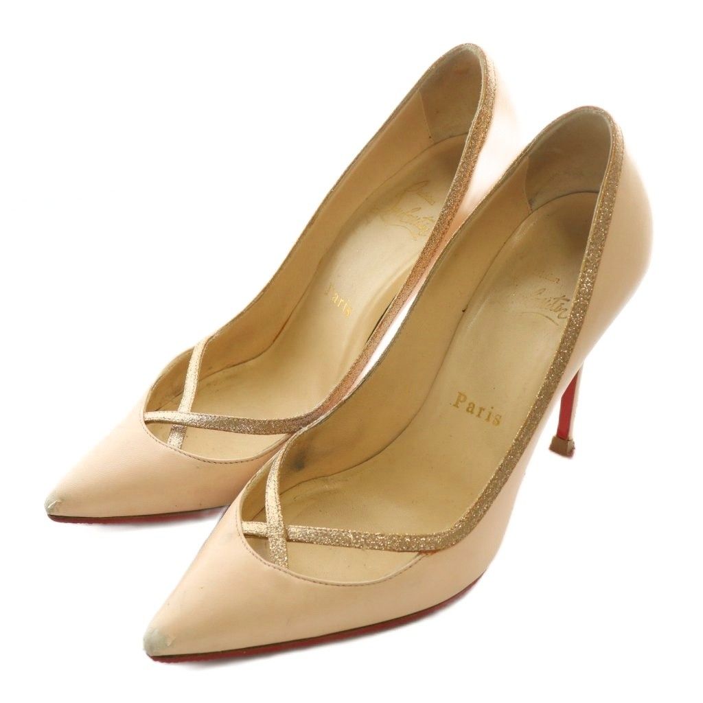 クリスチャンルブタン Christian louboutin パンプス レザー ポインテッドトゥ ピンヒール ラメ 36.5 23.5cm ピンク |XZ GY11
