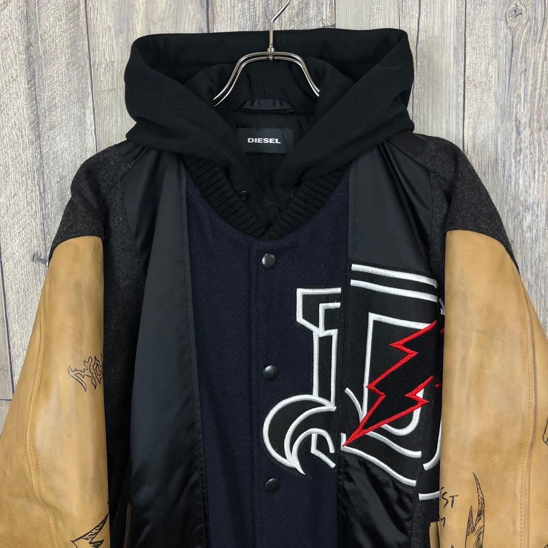 DIESEL ディーゼル 羊革 袖レザー切替 ジャケット スタジャン　黒 L DIESEL ディーゼル 中綿 レザー切り替え 再構築 スタジャン L - メルカリ