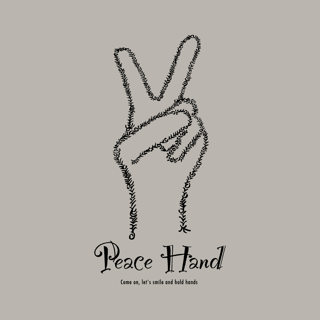 グラフィックロングTシャツ　Peace Hand Mono / White -Long-