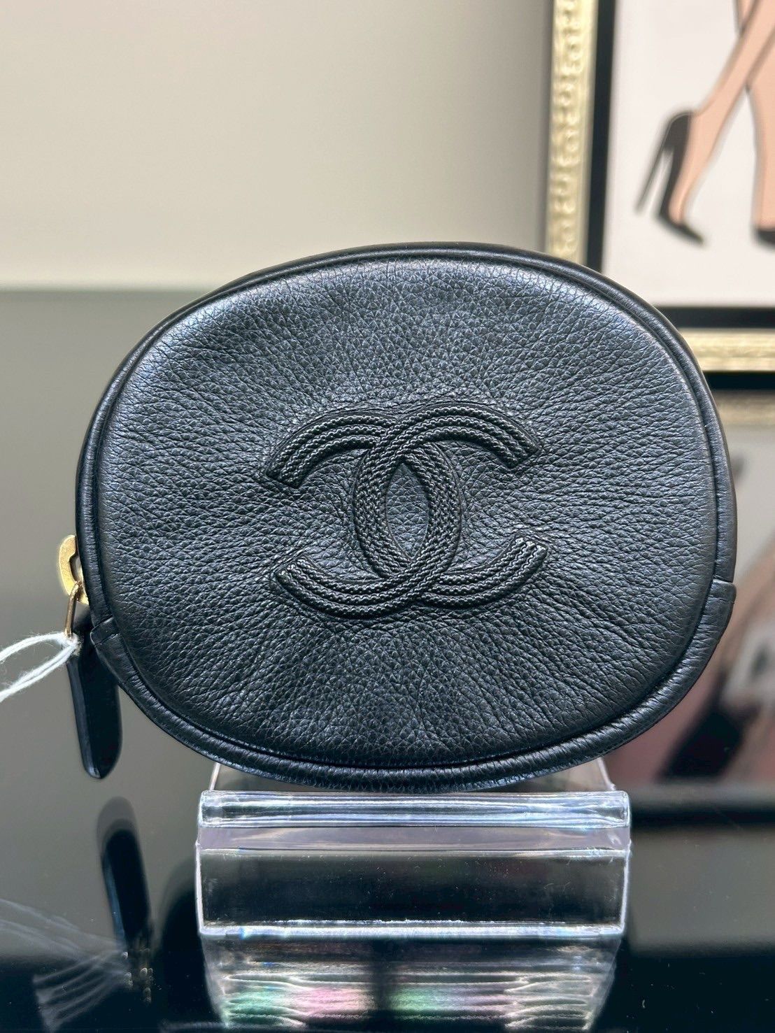 シャネル CHANEL キャビアスキン ココマーク コインケース ミニポーチ ブラック