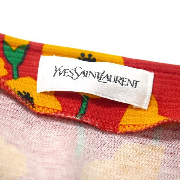 YVES SAINT LAURENT フラワー柄 半袖ワンピース（赤系） - メルカリ