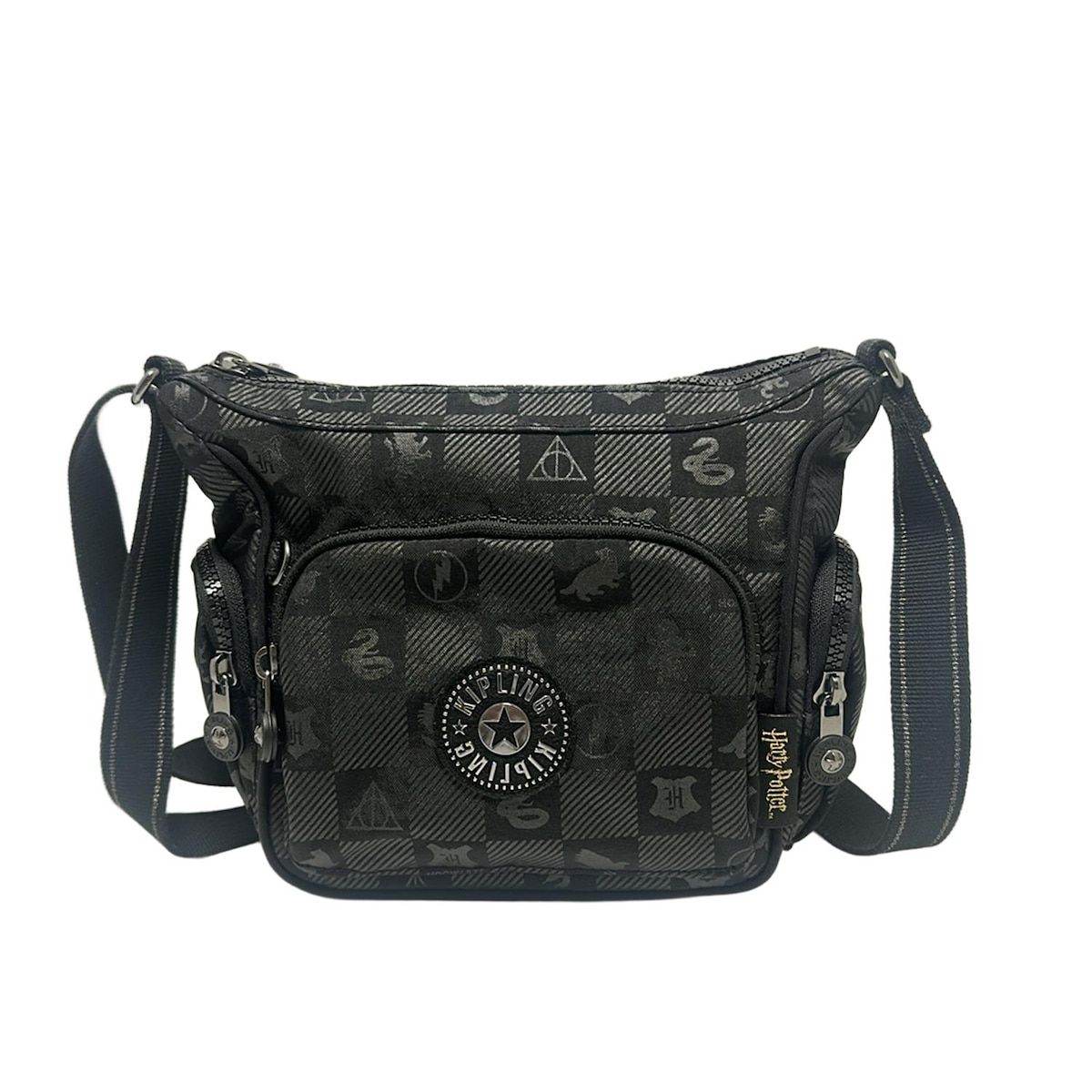 Kipling キプリング ショルダーバッグ - 黒×グレー チェック柄