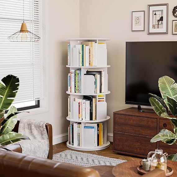 円柱型ホワイト4段本棚 円柱型ホワイト4段本棚 円柱型ホワイト本棚 4段 回転式本棚 ブック