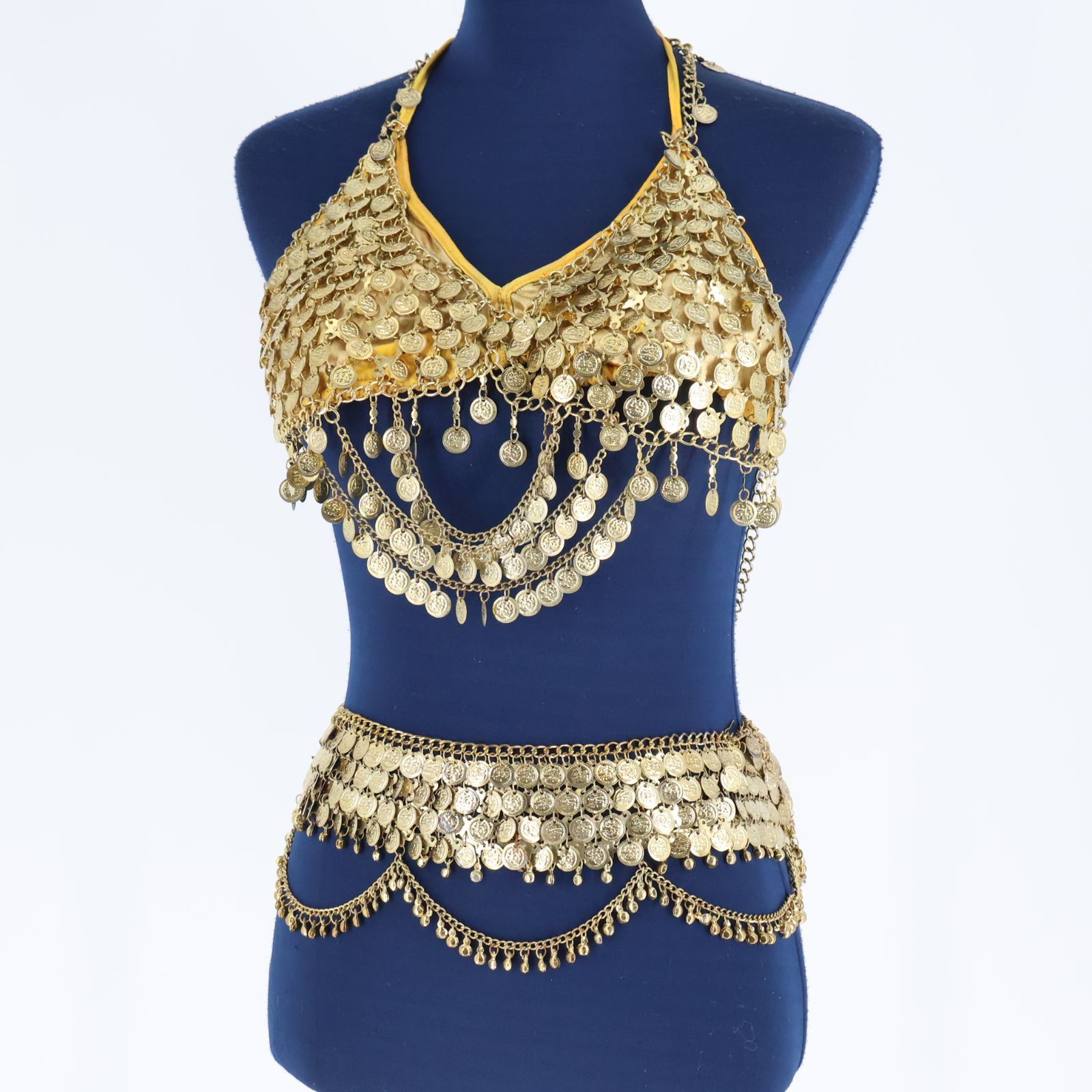 【ほぼ未使用品 ベリーダンス用オリエンタル衣装】トルコ製 ゴールドシルバー ベリーダンス用 オリエンタル衣装】ゴールドコイン 豪華 金