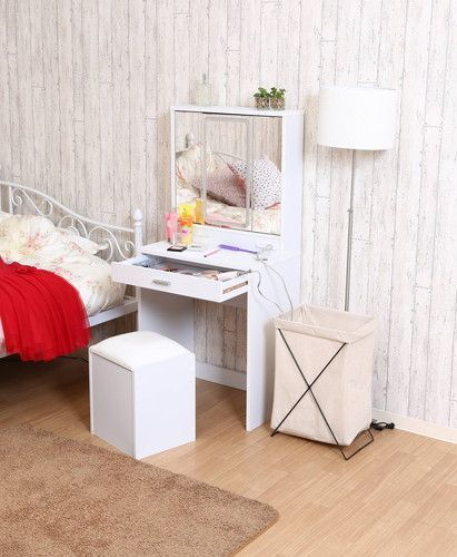 送料込】三面鏡ドレッサー ホワイト LEDライト付き