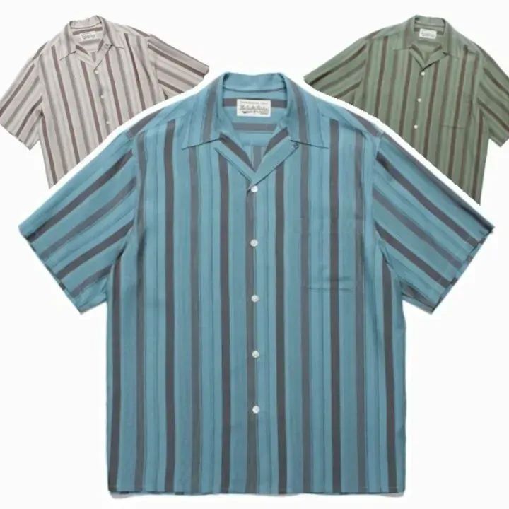 新型登場 WACKO MARIAワコマリア STRIPED オープン アロハシャツ半袖 ユニセックス 3
