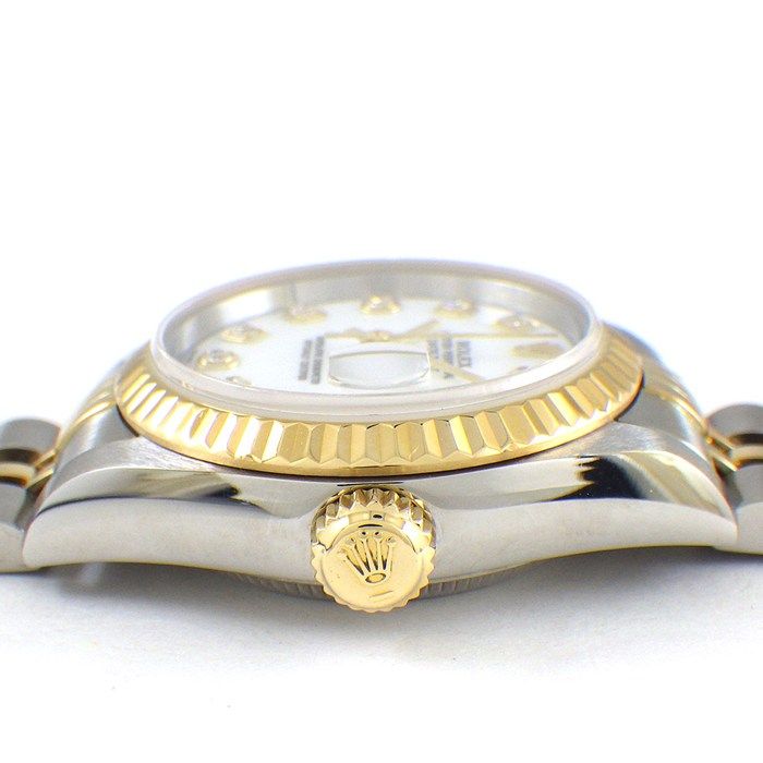 ロレックス Rolex 腕時計 デイトジャスト 79173G K番 2001年製 10ポイント ダイヤインデックス ホワイト文字盤 フルーテッドベゼル ジュビリーブレス K18YG SS 自動巻き 【中古】 ROLEX - ロレックス Rolex 腕時計 デイトジャスト 79173G K番 2001年製
