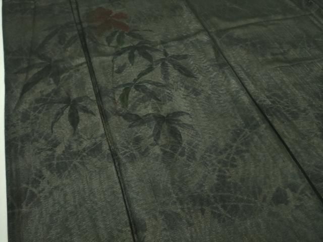 平和屋着物■極上　訪問着　無双　紗袷　紗×絽　手描き　ハイビスカス　黒地　逸品　DZAA9400kh5 平和屋着物▽極上 訪問着 無双 紗袷 紗×絽 手描き ハイビスカス 黒地