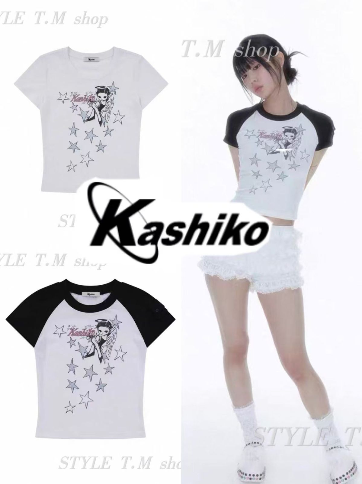 ✨韓国 大人気「Kashiko Angelic Pocket」ラグランTシャツ