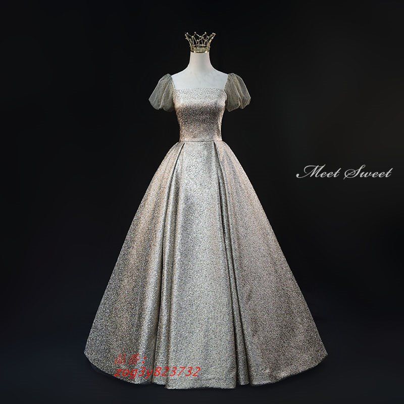 ドレス ロングドレス Aラインドレス グレー シルバー 結婚式 二次会 イブニングドレス 発表会 ウェディングドレス 演奏会 コンサート ウエディングドレス zog3y823732
