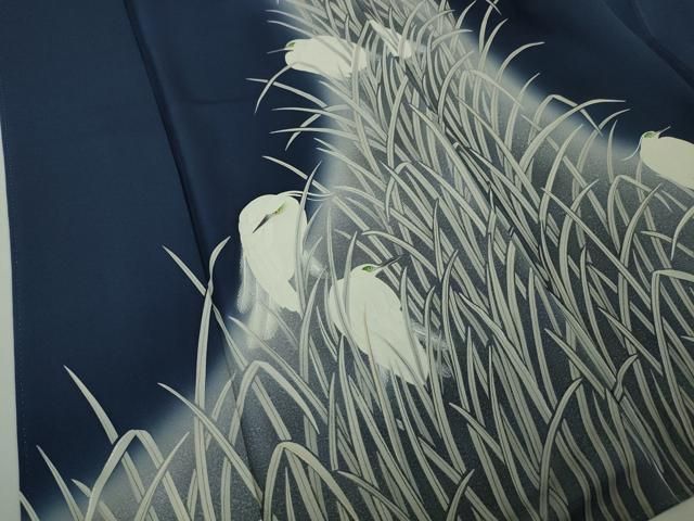 平和屋着物▽東京友禅 菅有鬼一 訪問着 単衣 白鷺 正絹