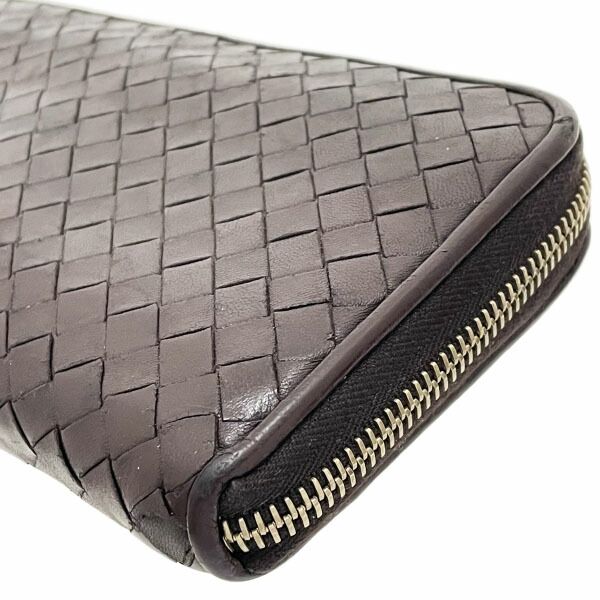 ボッテガヴェネタ 長財布 イントレチャート ナッパ ジップアラウンド ウォレット ラムスキン ダークブラウン 濃茶 こげ茶 114076 BOTTEGA VENETA 編込み メッシュ レザー 革 ラウンドファスナー長財布 財布 ロングウォレット