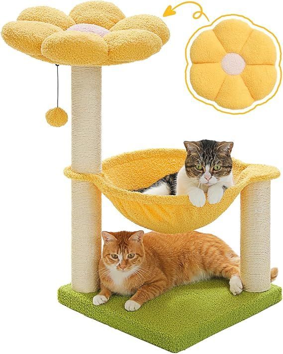 【在庫処分】PAWZ Road キャットタワーミニ 猫タワー 据え置き スリム 低い 小型 お花 猫ベッド ハンモック コンパクト 省スペース 天然サイザル麻 カラフル 人気 おしゃれ 可愛い 組立簡単 お