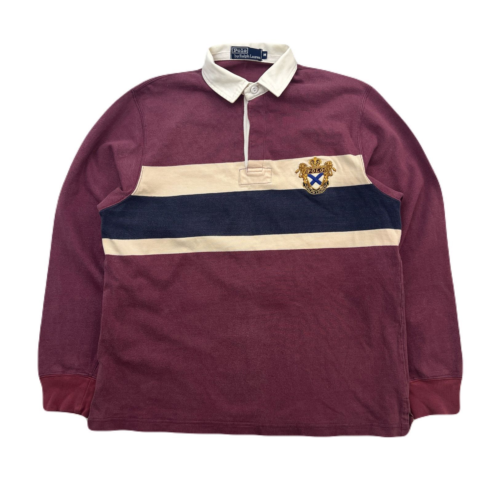 POLO RALPH LAUREN 長袖 ラガーシャツ メンズ M エンジ × アイボリー 