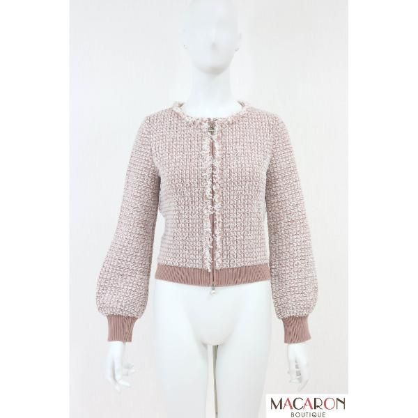 ルネ Rene basic 白襟付き カーディガン カメリアボタン ピンク 36