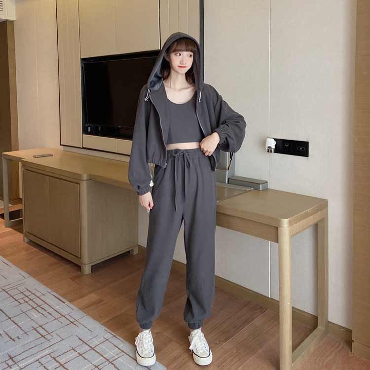 3ピース スウェット パーカー パンツ キャミソール 全3色 韓国 セットアップ レディース 長袖パーカー キャミソール スウェット