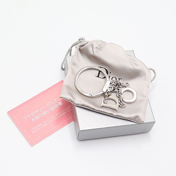 箱付 良品 ディオール シルバー ラインストーン キーリング