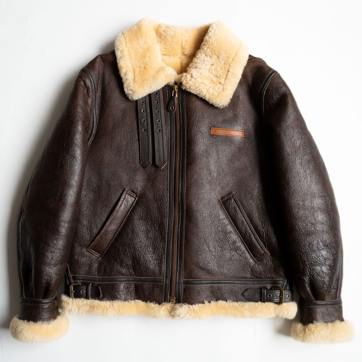 胸ロゴ ビッグサイズ AVIREX B-3 ムートンボンバージャケット 44 ブラウン アヴィレックス フライト レザー ジャケット 25100289