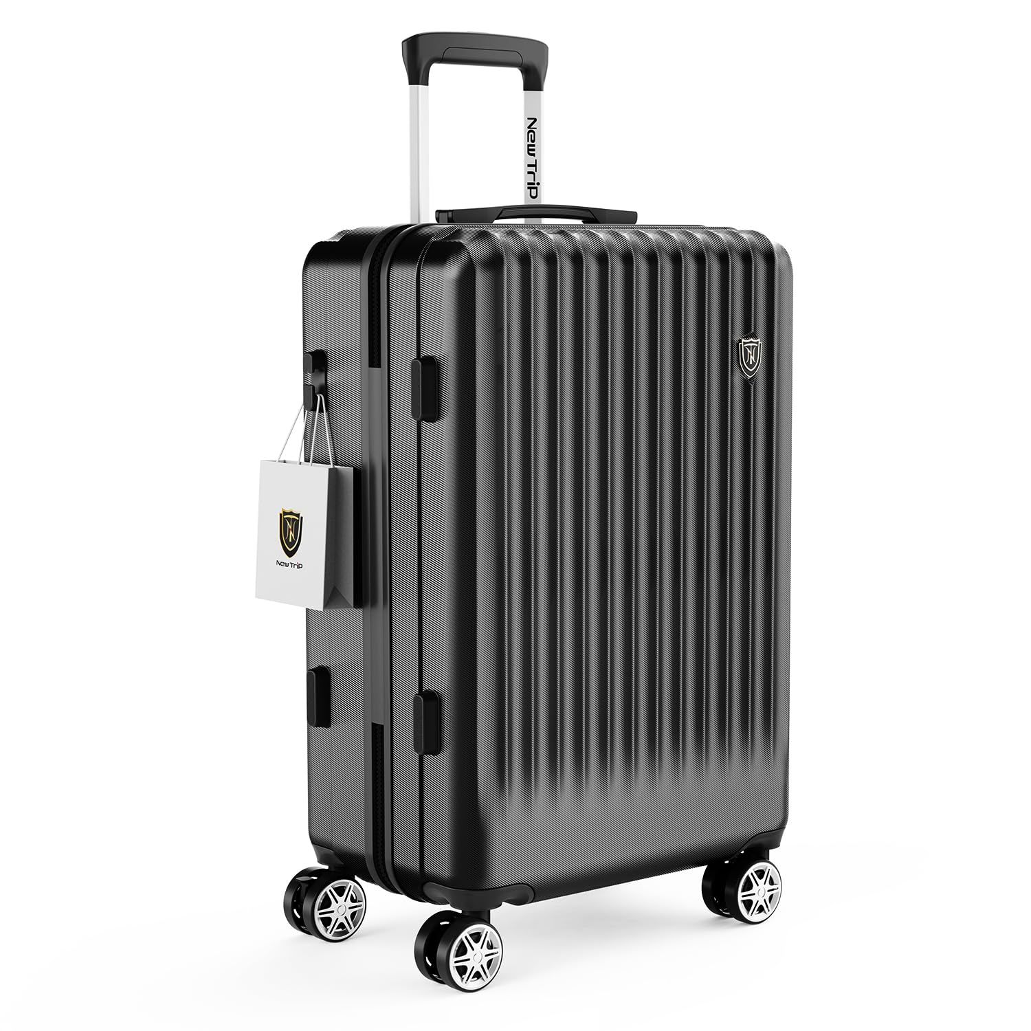 New Trip スーツケース キャリーケース ストッパー付き 機内持ち込み 軽量 大型 S|M|Lサイズ キャリーバッグ 耐衝撃 大容量 ファスナータイプ 静音 ダブルキャスター TSAロック 海外 旅行 ビジネス 出張 ブラック Lサイズ |7泊～長
