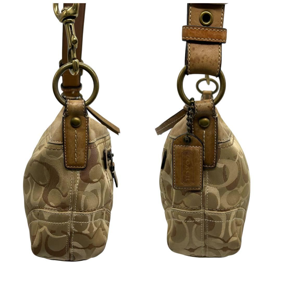 良品 654 コーチ ショルダーバッグ オプティック キャンバス レザー 茶  