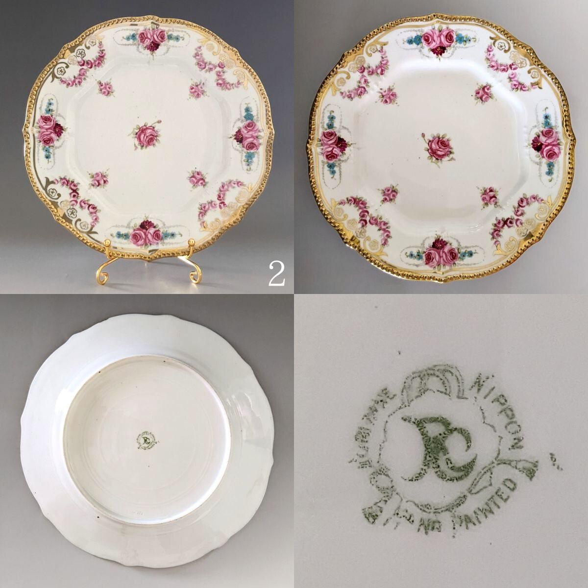 オールドノリタケ アールヌーボー様式 高級金盛上薔薇図紋プレートばら