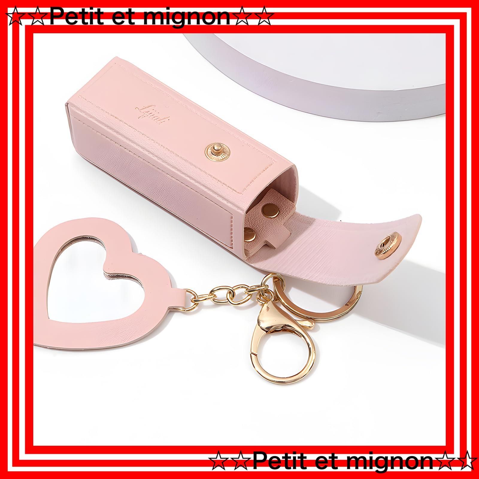 Herve Chapelier　ノベルティ ピンクレザーキーホルダー　ミラー付き lupo_pink-keyset-01