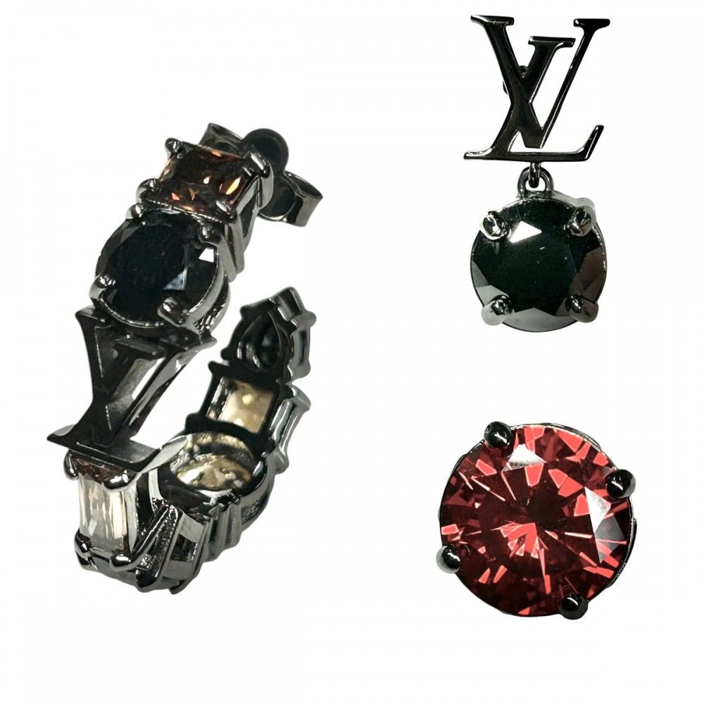 ルイヴィトン ピアス レディース LVライト 3点セット アクセサリー LOUIS VUITTON ジルコン M01405 ガンメタル金具 約14.8g