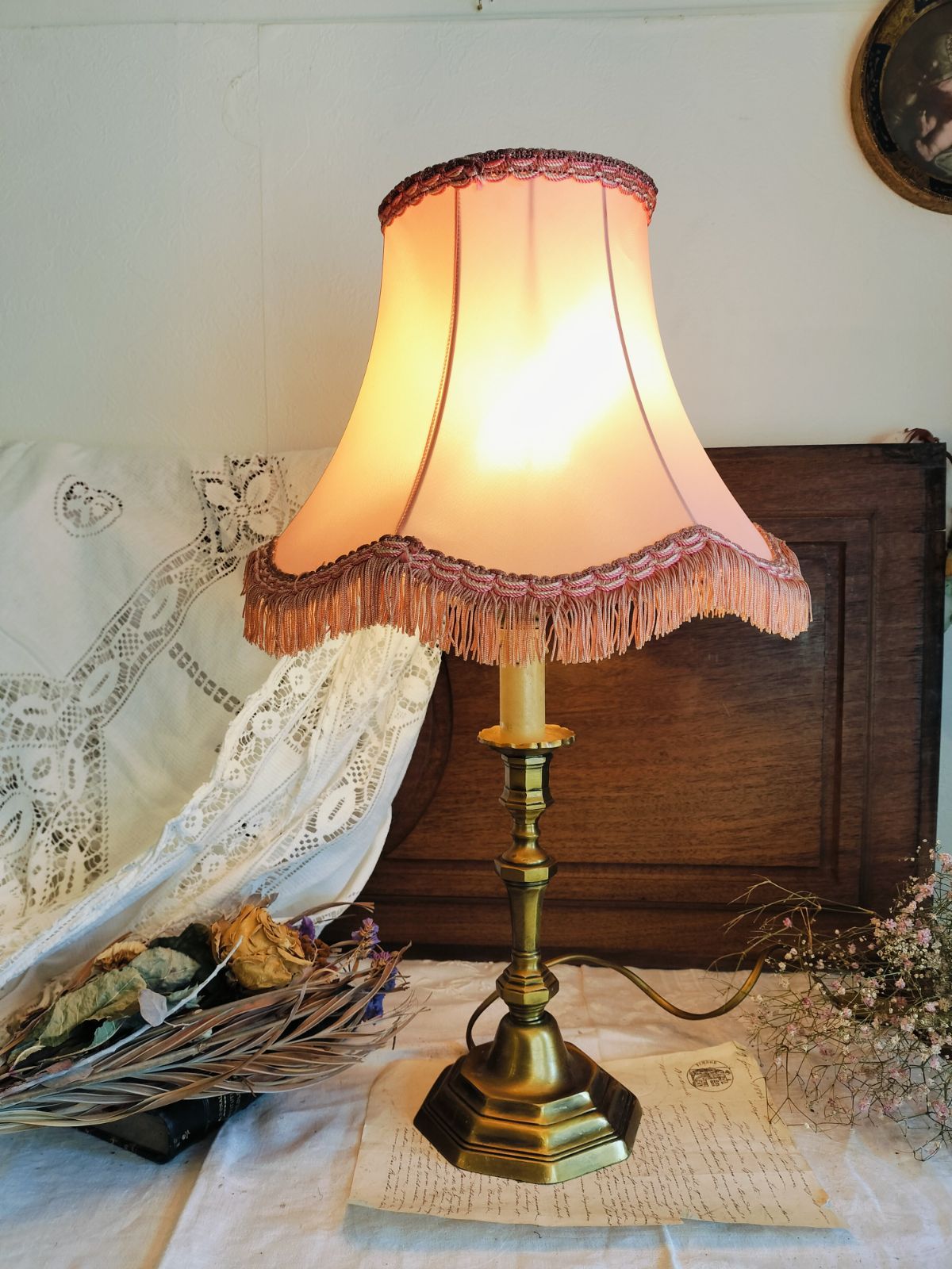 フランス テーブルランプ/照明/シェード/机上ライト アンティーク 1940