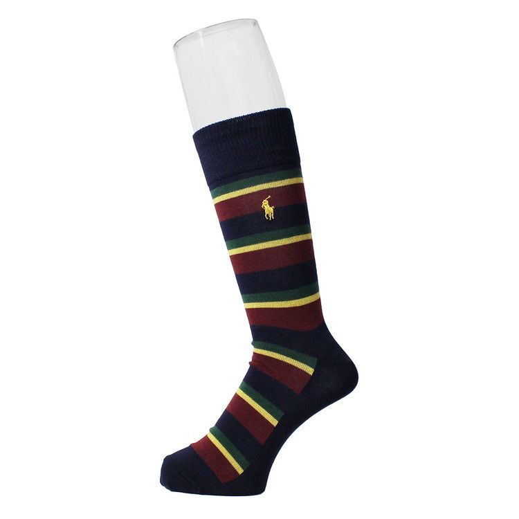 ポロラルフローレン：REPP STRIPE SLACK ソックス 2PK (ネイビー/グリーン)