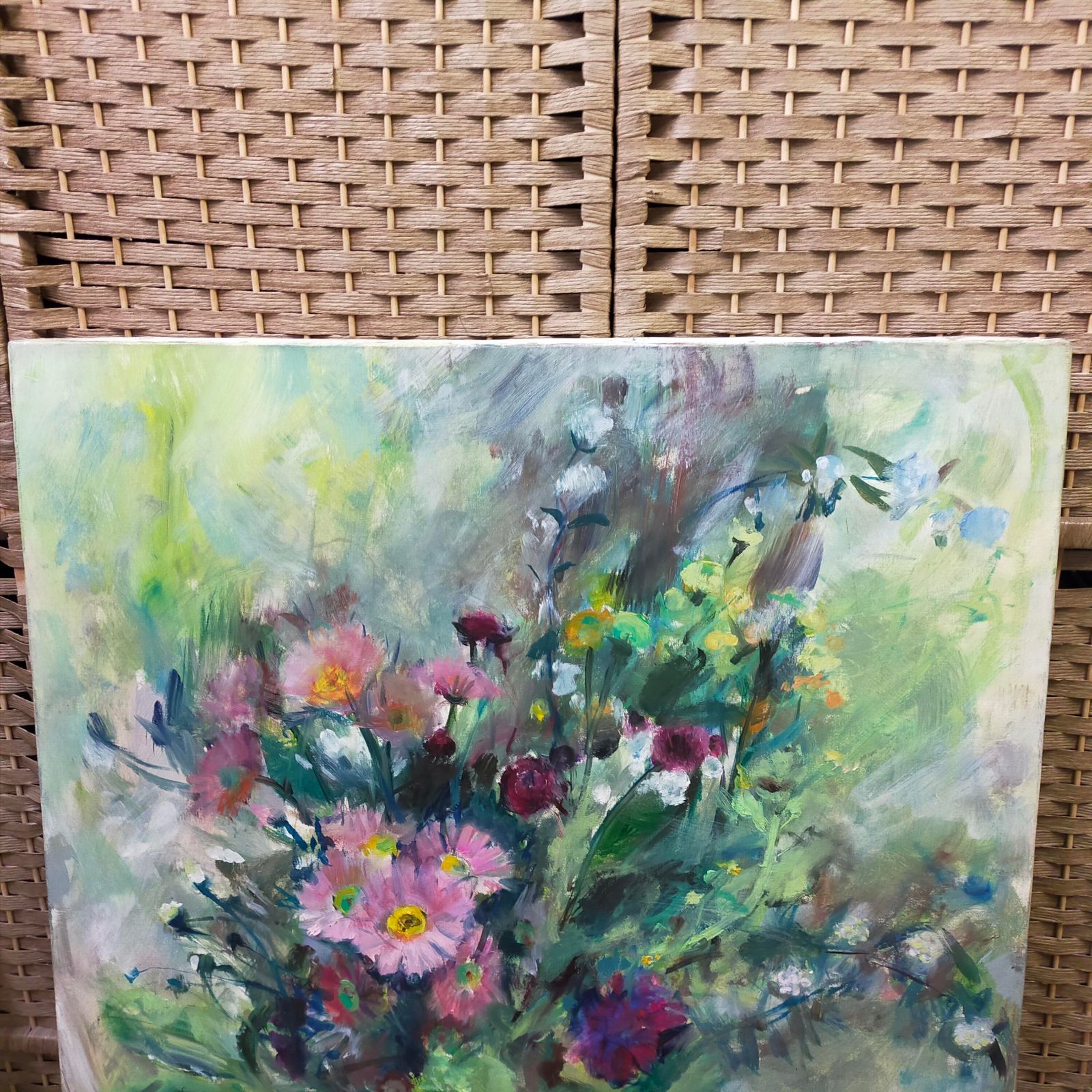 静物画　食卓のもの色々　油彩画肉筆　作者時代不明 作者不明 油絵 花瓶の花 静物画 サイン入り キャンバス アート