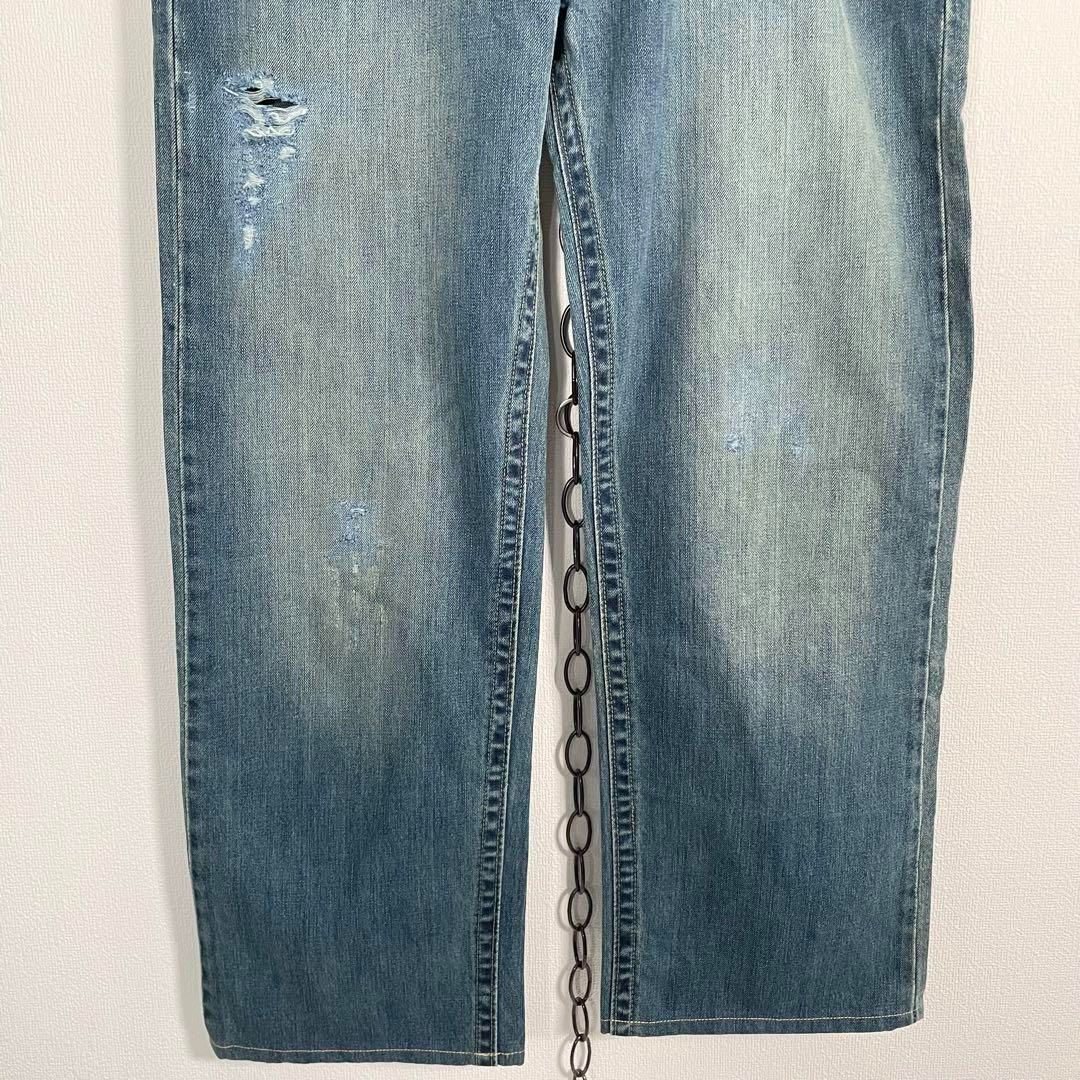 00s Replay ヴィンテージ加工 ダメージデニム ワイドジーンズ Y2K グランジ サイズ36 XLサイズ