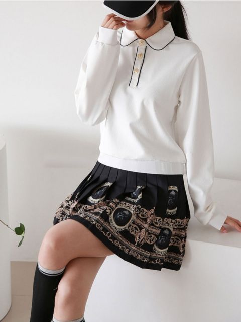 ゴルフウェア レディース 韓国 ポロシャツ 長袖 Tシャツ リブ