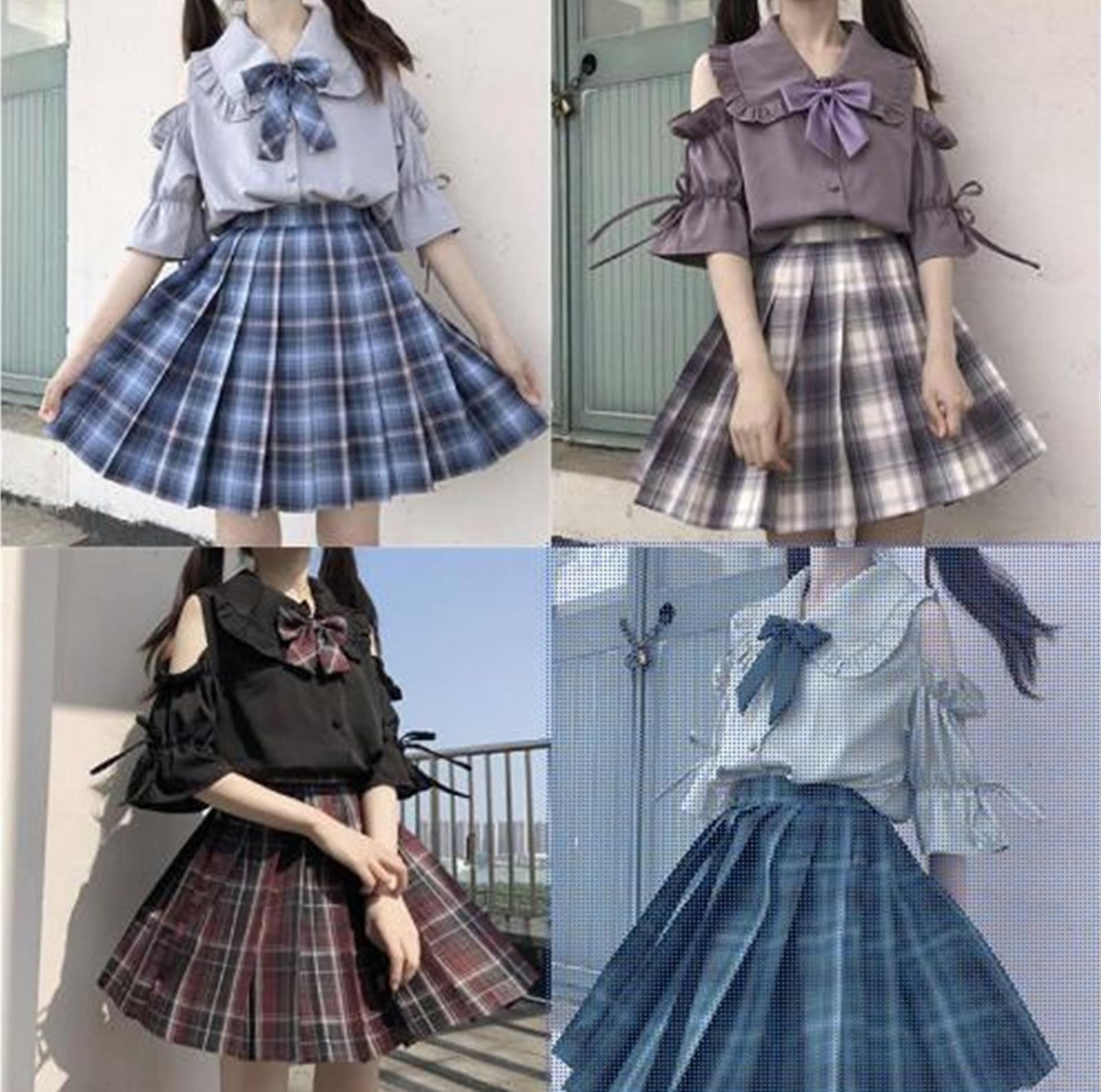 YU-YU] JK 制服 コスプレ 肩出し スクール制服 上下セット セーラー服 正統派 学生服 フル セットアップ 可愛い コスチューム 半袖  シャツ プリーツ スカート リボン 3点セット ガーリー系 チェック柄 高校制服 女子高生 [ブルー] [L] - メルカリ