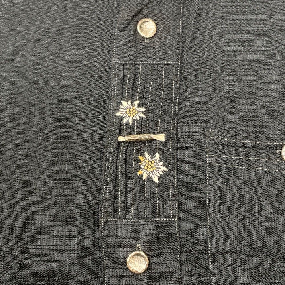 メンズalpenland チロリアン シャツ ロングスリーブ テンセル 長袖 花 刺繍 サイズ：43 ブラック