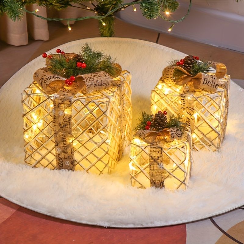 クリスマス オーナメント 飾り LEDライト ボックス 3個セット