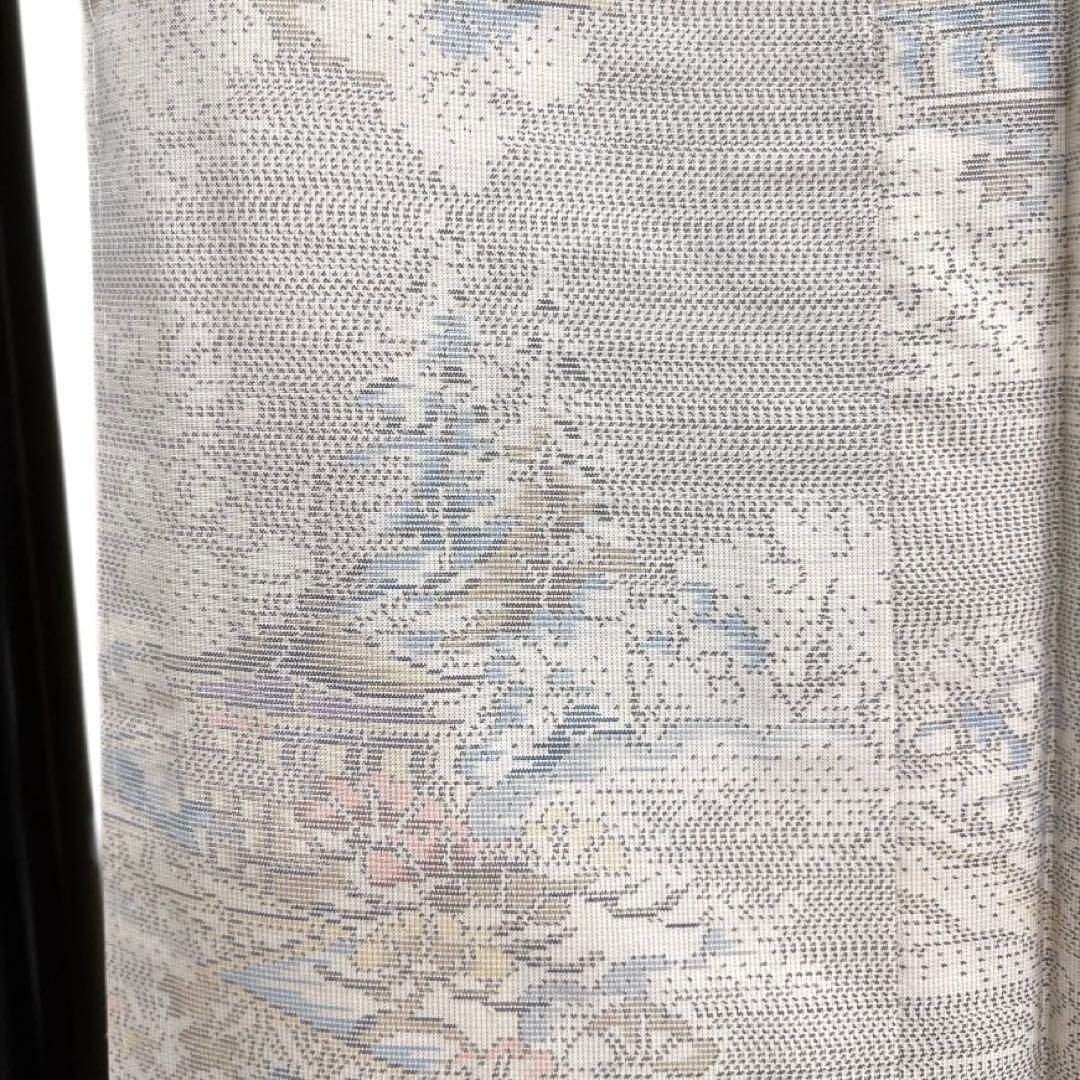 小紋 白大島紬 風景模様 花模様 竹 燈篭 木々 着物 072a d