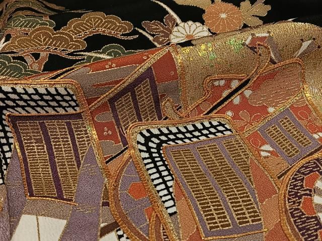 逸品❇️有名作家落款入り手描友禅駒金彩刺繍‥豪華正絹黒留め袖❇️フルセット 逸品❇️有名作家落款入り手描友禅駒金彩刺繍‥豪華正絹黒留め袖