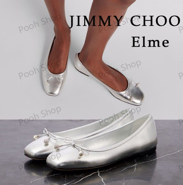 新品 JIMMY CHOO Elme Flat ジミーチュウ ナッパレザー フラットシューズ シルバー - メルカリ