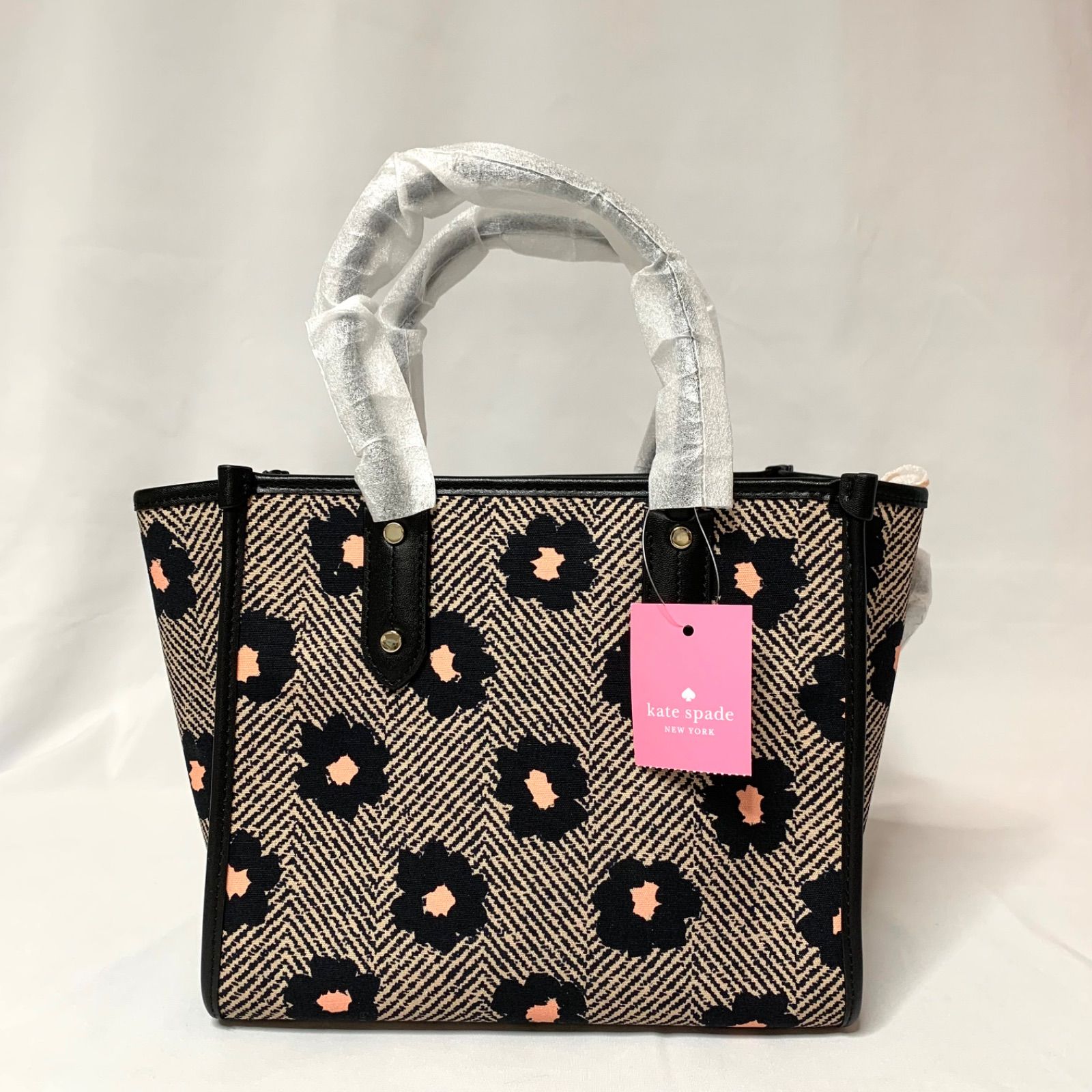 【新品未使用】【Kate Spade ケイトスペード】 アウトレット トートバッグ キャンバス エラ ヘリンボーン フローラル フラワー 花柄  2WAY スモール トート K8208-001 定価70,400円