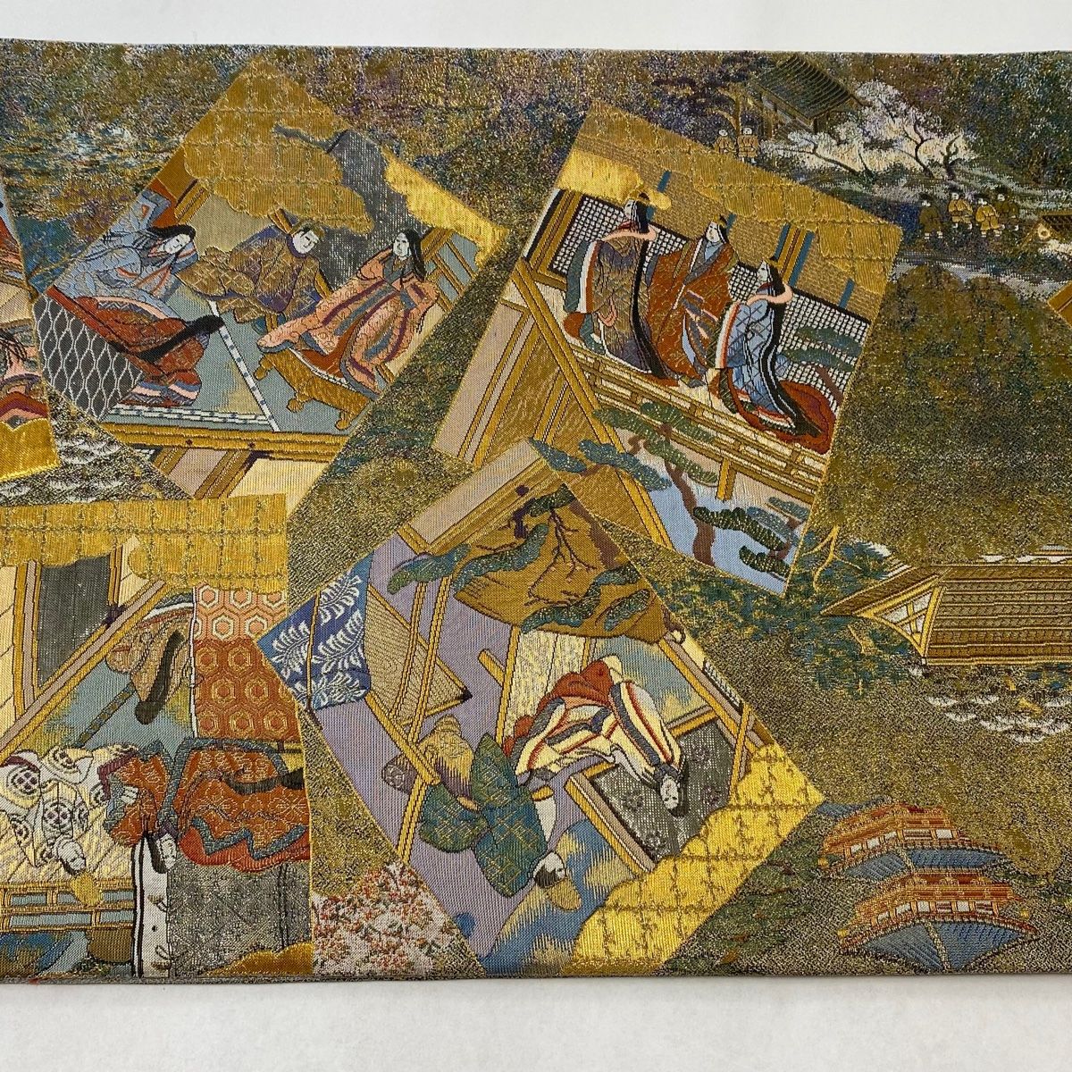 丸帯 美品 逸品 平安雅祭礼図 風景 人物 金糸 箔 金色 お太鼓柄 正絹  