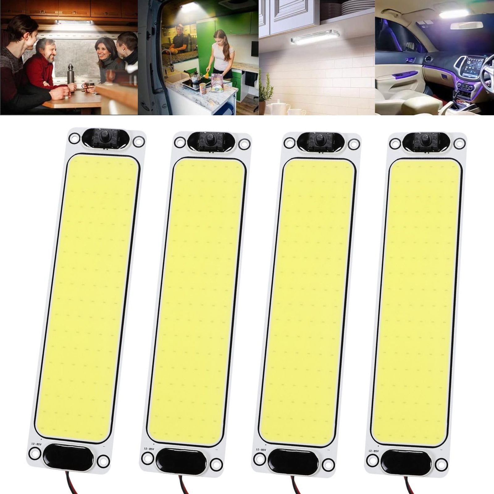 LED室内灯 DC12V-36V 車内照明 COB素子 ホワイト 4個セット トラックキャンピングカー用 (4個) [4個]