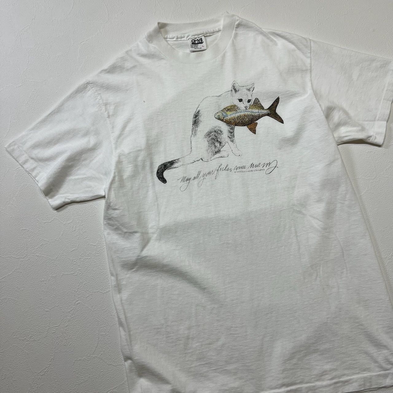 80s~90s USA 猫 シングルステッチ アニマル Tシャツ ホワイト L 古着 