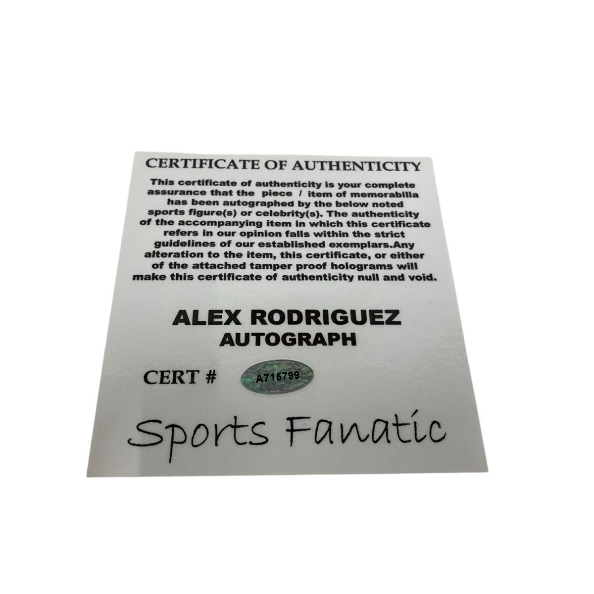 アレックスロドリゲス直筆サインカード Alex Rodriguez アレックス・ ロドリゲス 直筆サイン入り写真