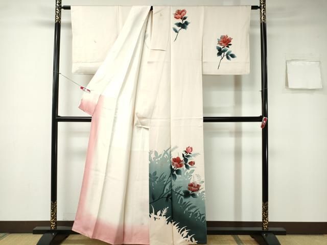 平和屋着物▽訪問着　単衣　牡丹文　たたき染め　金彩　正絹　逸品　DAAT9829az 平和屋着物▽訪問着 単衣 牡丹文 たたき染め 金彩 正絹 逸品 DAAT9829az