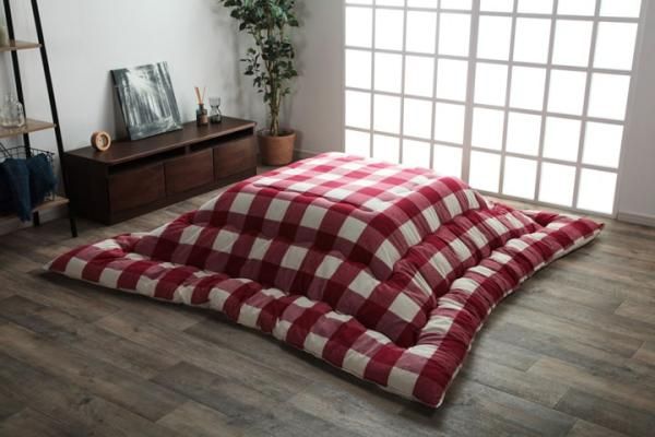 【新品・3営業日で発送】イケヒコ こたつ布団 長方形大 インド綿 綿100％ チェック柄 ローズ 約205×285cm