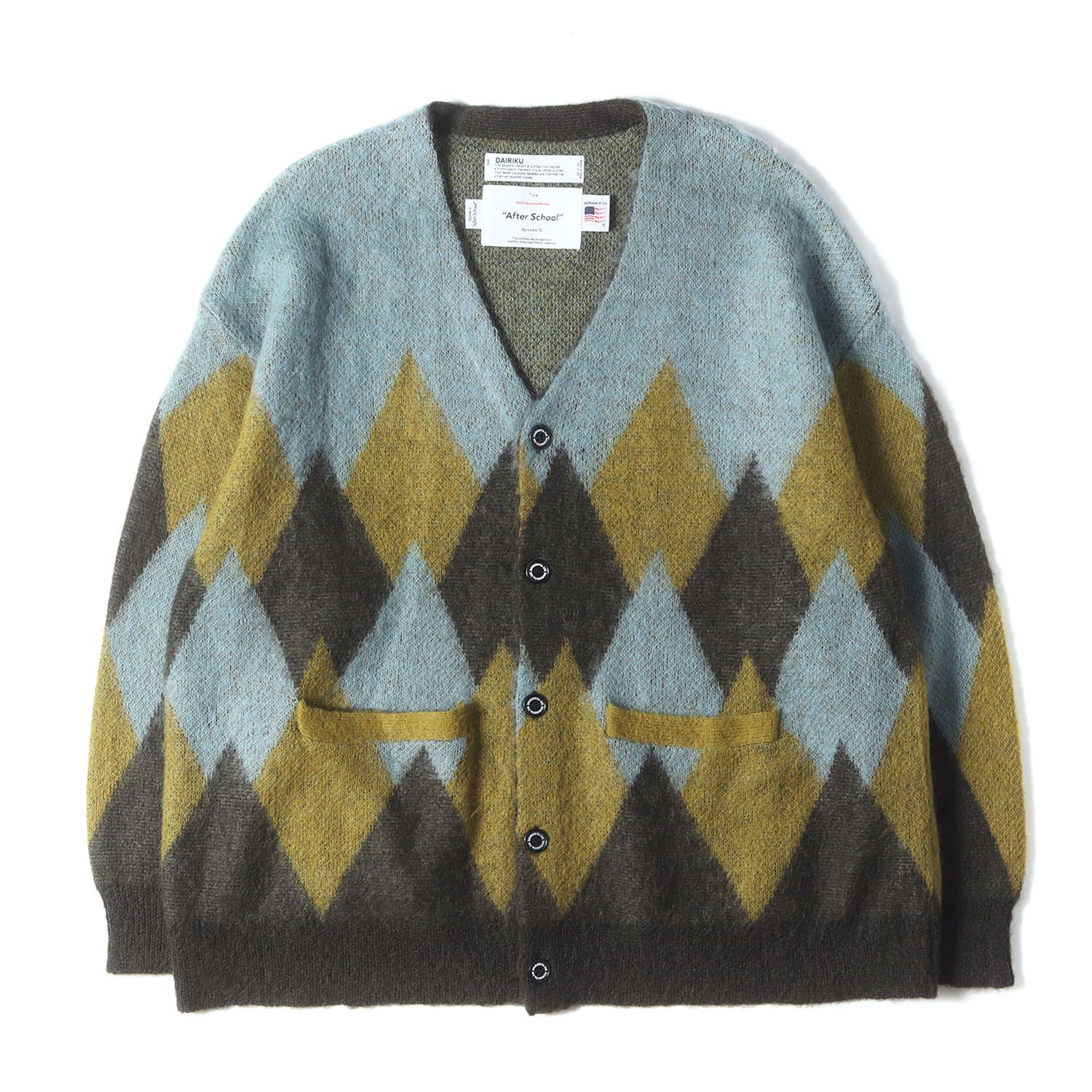 DAIRIKU ダイリク カーディガン ミントグリーン サイズ L | アーガイル ジャガード モヘア カーディガン Argyle Mohair Knit Cardigan 22AW K-2 | トップス セーター メンズ