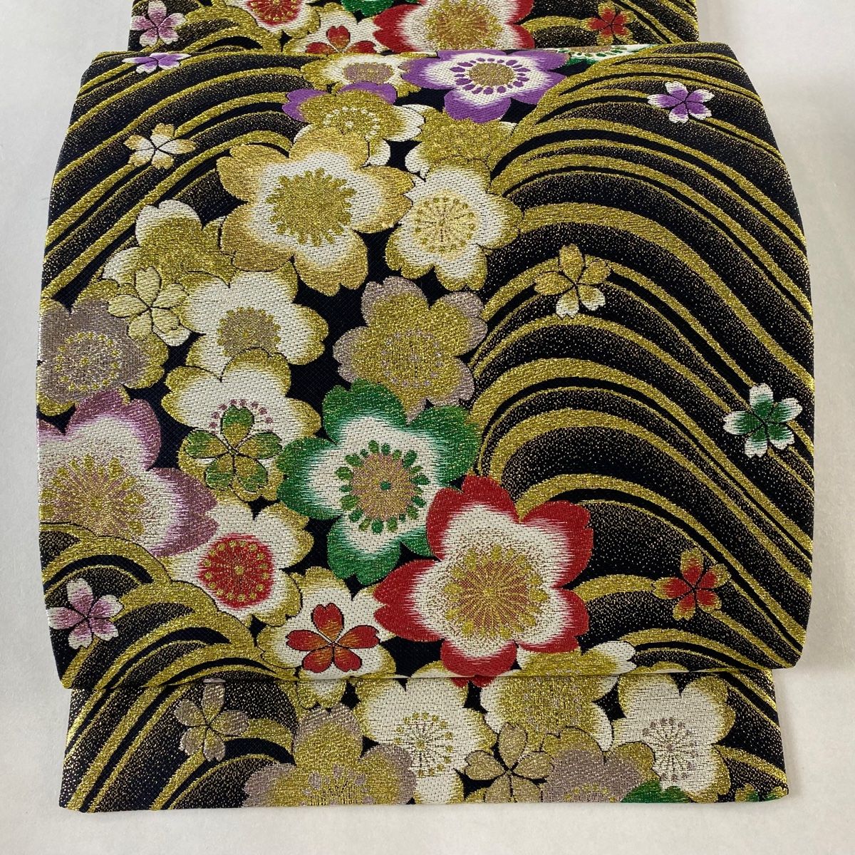 袋帯 美品 秀品 桜 波 金銀糸 箔 黒 六通 正絹 【中古】 - メルカリ